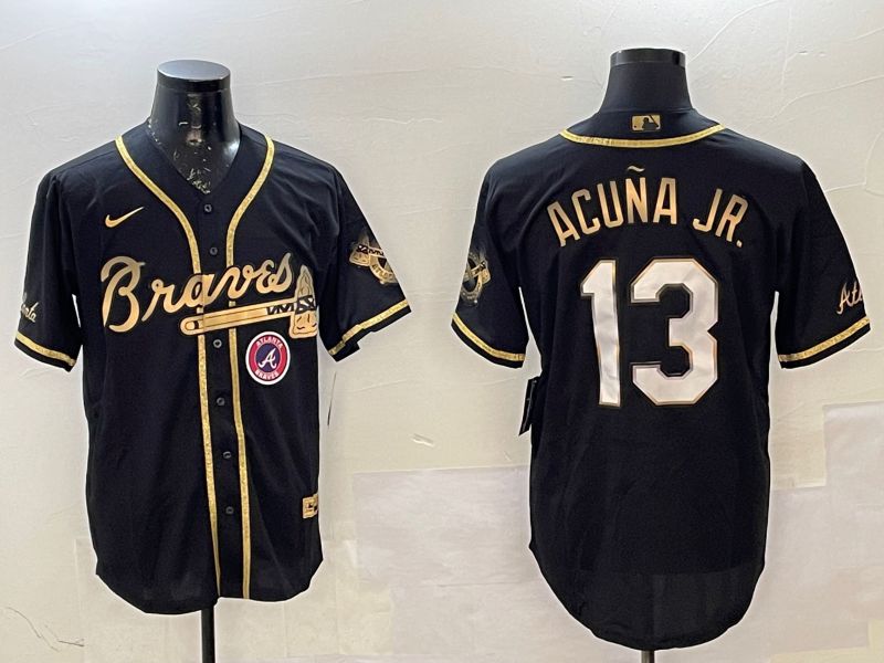 Men Atlanta Braves #13 Acuna jr Black gold Game 2025 Nike MLB Jersey style 1